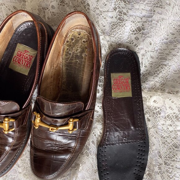 Vintage Brown Leather Loafers with Gold Accent - Picture 7 of 7